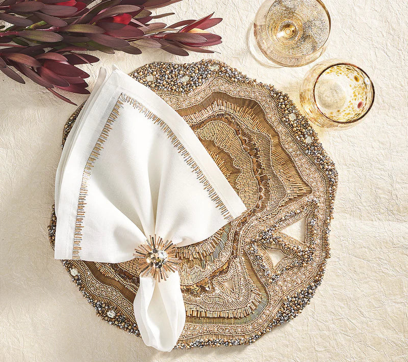Beaded Agate Placemat in Champagne & Crystal, Set of 2