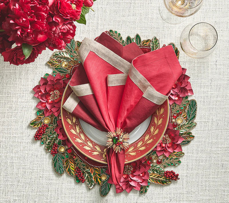 Xmas Cheer Placemat in Red, Green & Gold, Set of 2