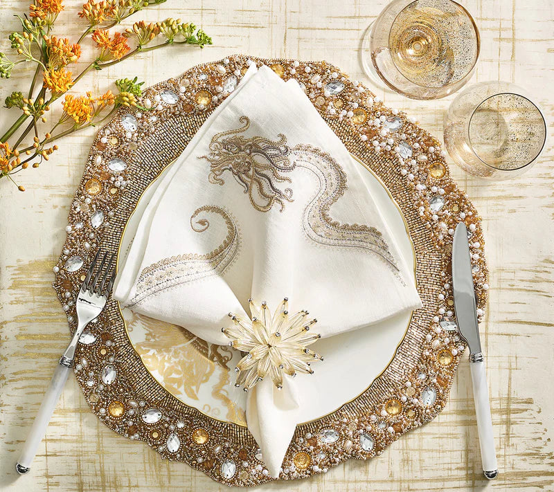 Ornate Placemat in Champagne & Crystal, Set of 2