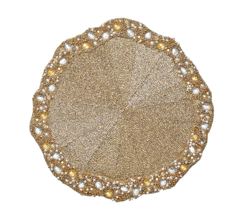 Ornate Placemat in Champagne & Crystal, Set of 2