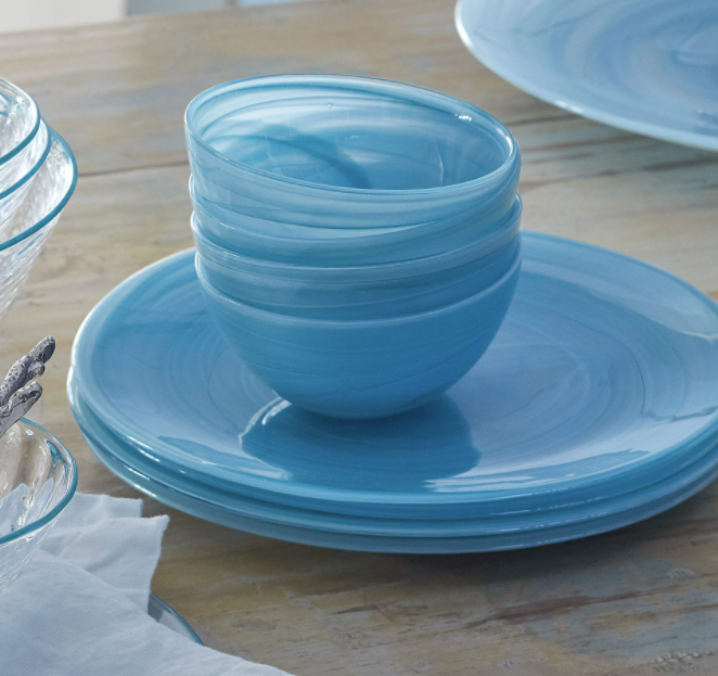 S/4 Aqua Alabaster Glass Dishes
